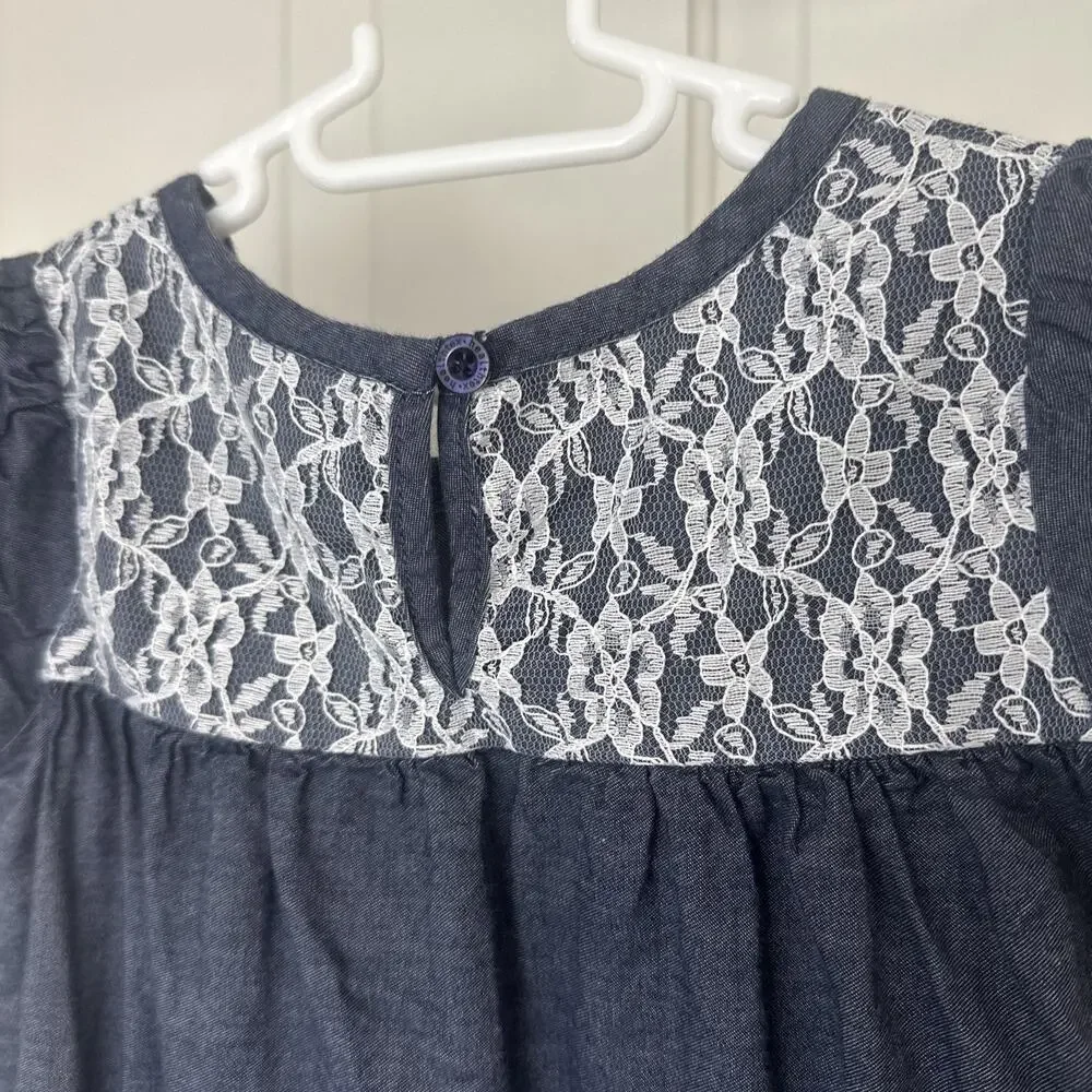 Healthtex Vintage Girls 3T Denim Lace Dress Lightweight